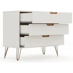 QuikFurn Modern Bedroom Scandinavian Style 3-Drawer Dresser In Off-White Natural Finish White Natural -Bedroom Furniture Shop b94e993f9e68474db6e797c18a4263b1