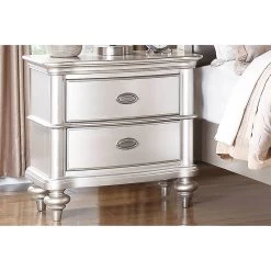 Classic Bedroom Elegant Nightstand Beige / White Finish Or Silver 2-Drawers Bedside Table Plywood Gray+Beige -Bedroom Furniture Shop ba12458ed09644119211cccc8e8e24b7