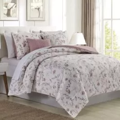 RT Designer's Collection 5 Piece Ophelia Petals Printed Complement To Any Bedroom Decor Comforter Set Queen Blush Blush