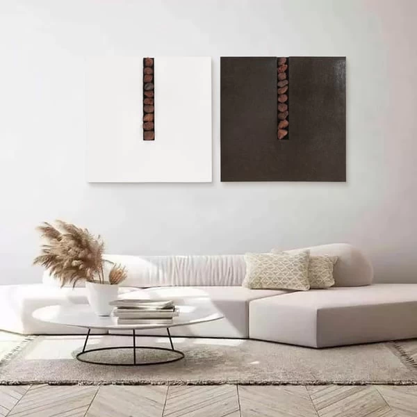 2 Pieces Modern 23.6" Square Abstract Stone Wall Decor Art Set Living Room Bedroom 6 2 Pieces Modern 23.6" Square Abstract Stone Wall Decor Art Set Living Room Bedroom - Image 4