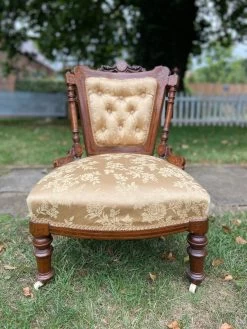 Unknown Beautiful Small Low Victorian Bedroom Saloon Chair With Inlay
