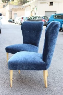 Bedroom Pair Of Chairs Midcentury Italian Design Blue Fabric White Feet -Bedroom Furniture Shop bedroom pair of chairs midcentury italian design blue fabric white feet 0 6