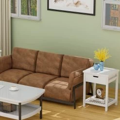 Nightstand, Bedside Table With Drawer, Square End Table, Bamboo Side Table For Bedroom, Living Room, Small Space, Modern Night Stand With Open Shelf, Set Of 1, White -Bedroom Furniture Shop c49efaa9e03f458ea4295135d9d516f3