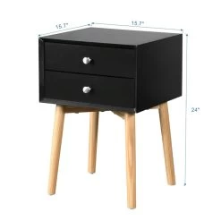 Side Table, Bedside Table With 2 Drawers And Rubber Wood Legs, Mid-Century Modern Storage Cabinet For Bedroom Living Room, Black Black -Bedroom Furniture Shop c65bfdd2562e4d30af5737bc393895f6
