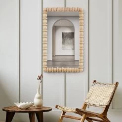 32.1" Boho Large Rectangle Wooden Beads Wall Mirror For Living Room Bedroom In Natural -Bedroom Furniture Shop c6bbaf39f957c68995077c2bf35dbe94