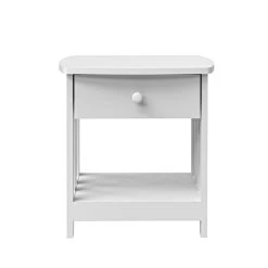 Mission Side Table, 1 Drawer Bedside Table With A Shelve Solid Wood Structure In White Paint Spray, Wooden Nightstand For Bedroom End Table For Living Room, Small Table- White