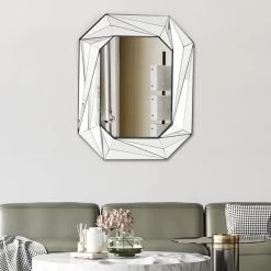 29.5" Oversized Art Deco Silver 3D Diamond Wall Mirror Decor Art Living Room Bedroom