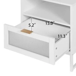 Nightstand With LED Lights / Drawer, White Bedside Table For Bedroom White 15 Nightstand With LED Lights / Drawer, White Bedside Table For Bedroom White -Bedroom Furniture Shop c9701394a3854ac09c14359f97543ead