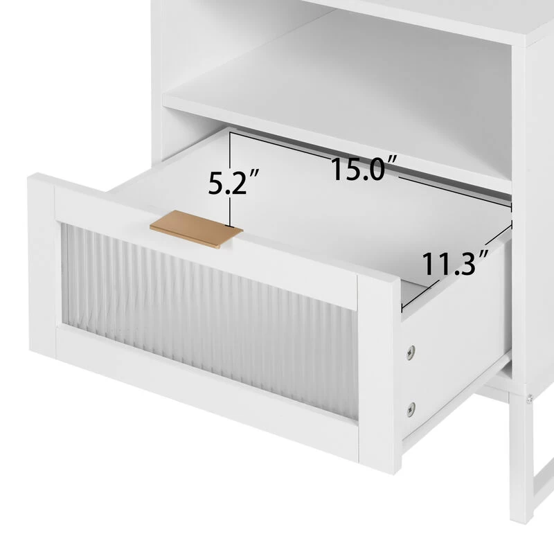 Nightstand With LED Lights / Drawer, White Bedside Table For Bedroom White 8 Nightstand With LED Lights / Drawer, White Bedside Table For Bedroom White - Image 6