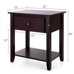 Hivago Nightstand With Drawer And Storage Shelf For Bedroom Living Room Dark Brown -Bedroom Furniture Shop cb4b66724d8f48ca8769bb6b534230a7