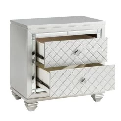 Classic Style Silver Finish Nightstand 1pc Diamond Pattern Drawers Fronts Glamorous Design Bedroom Furniture -Bedroom Furniture Shop cc6b2950afa94f0c974becb7cbf041d6