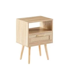 Rattan End Table With Drawer And Solid Wood Legs, Modern Nightstand, Side Table For Living Roon, Bedroom,natural Natural -Bedroom Furniture Shop cde4abbaae014cdfbec81dbd2e05623a