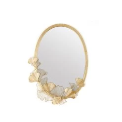33.9" Glam Oval Wall Mirror Hollow-out Ginkgo Leaves In Gold Metal Frame For Bedroom -Bedroom Furniture Shop d1209f136a114e7a989b2e390cf059e4