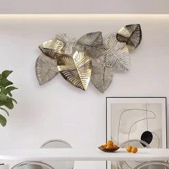3D Unique Big Gold Leaves Wall Decor Metal Home Hanging Art Living Room Bedroom