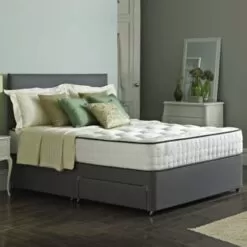 Royal Grey Fabric Divan Set + Headboard + Spring Memory Foam Mattress