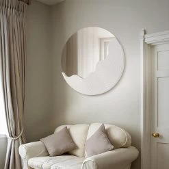 23.6" Round White Japandi Wave Textured Wall Mirror Decor Art Living Room Bedroom -Bedroom Furniture Shop d326bcf74e9e431e8304e3ac45582fa8