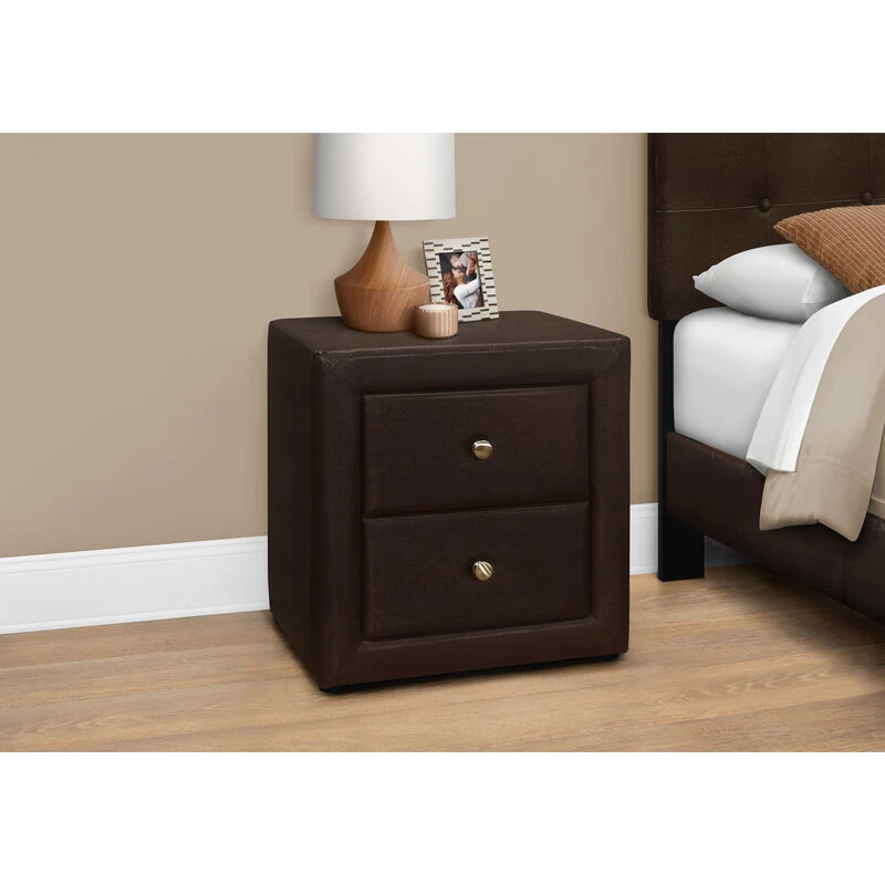 Monarch Specialties I 5601 Bedroom Accent, Nightstand, End, Side, Lamp, Storage Drawer, Bedroom, Upholstered, Pu Leather Look, Brown, Transitional 4 Monarch Specialties I 5601 Bedroom Accent, Nightstand, End, Side, Lamp, Storage Drawer, Bedroom, Upholstered, Pu Leather Look, Brown, Transitional - Image 2