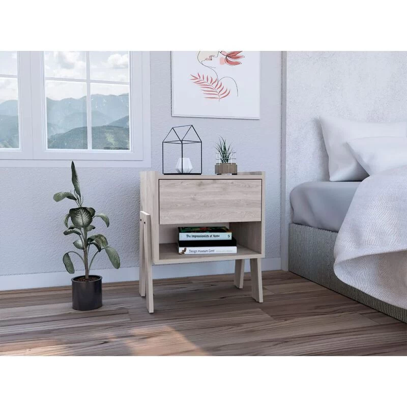 Homezia Sleek And Trendy Light Grey Bedroom Nightstand 4 Homezia Sleek And Trendy Light Grey Bedroom Nightstand - Image 2