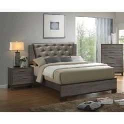 Contemporary 1pc Nightstand Two Tone Gray Bedroom Furniture Nightstand Center Metal Glides Brass Bar Pulls Gray -Bedroom Furniture Shop d694ec48c70c40f085183406e9ebabc0