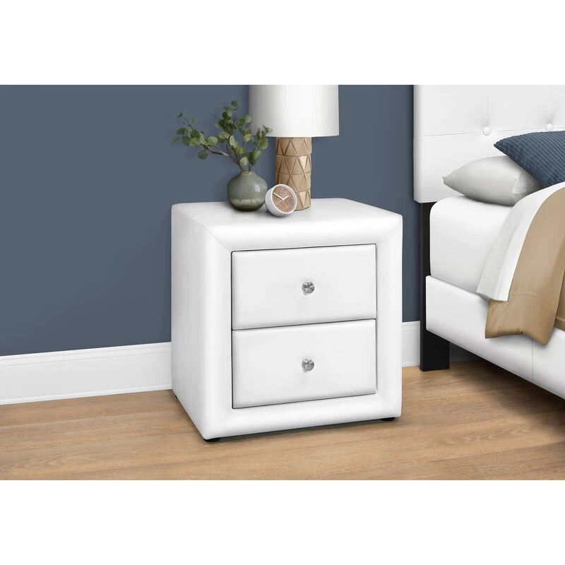 Monarch Specialties I 5600 Bedroom Accent, Nightstand, End, Side, Lamp, Storage Drawer, Bedroom, Upholstered, Pu Leather Look, White, Transitional 4 Monarch Specialties I 5600 Bedroom Accent, Nightstand, End, Side, Lamp, Storage Drawer, Bedroom, Upholstered, Pu Leather Look, White, Transitional - Image 2