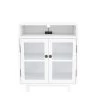 Nightstand With Storage Shelves And Cabinets For Living Room/Bedroom, Glass Door, USB Charging White