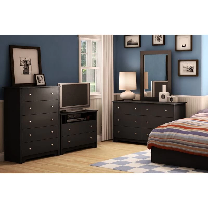 QuikFurn Black 6 Drawer Bedroom Dresser With Nickle Metal Knobs Handles Black 6 QuikFurn Black 6 Drawer Bedroom Dresser With Nickle Metal Knobs Handles Black - Image 4