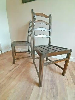 Delightful Pair Of Ercol 715 Solid Elm Ladder Back Dining / Bedroom Chairs
