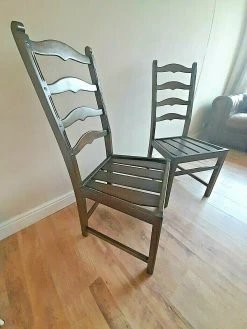 Delightful Pair Of Ercol 715 Solid Elm Ladder Back Dining / Bedroom Chairs -Bedroom Furniture Shop delightful pair of ercol 715 solid elm ladder back dining bedroom chairs sku94065115 0 3