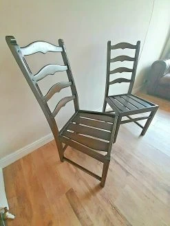 Delightful Pair Of Ercol 715 Solid Elm Ladder Back Dining / Bedroom Chairs -Bedroom Furniture Shop delightful pair of ercol 715 solid elm ladder back dining bedroom chairs sku94065115 0 4