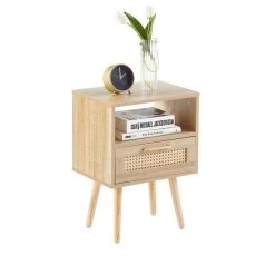 Rattan End Table With Drawer And Solid Wood Legs, Modern Nightstand, Side Table For Living Roon, Bedroom,natural Natural -Bedroom Furniture Shop e636b8f40ee846a0995a614326fb47ca