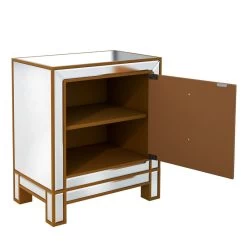 Modern Mirrored Nightstand With 2 Storage Cabinets For Living Room/Bedroom, Crystal Knobs, Silver -Bedroom Furniture Shop e74393731d804ed583281729e139f59f