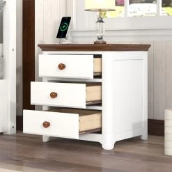 Wooden Nightstand With USB Charging Ports And Three Drawers, End Table For Bedroom, White 16 Wooden Nightstand With USB Charging Ports And Three Drawers, End Table For Bedroom, White -Bedroom Furniture Shop e9c72bc94f1a4b7fb4e60b3b45cc77a8
