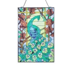 Art Deco Metal Rectangle Peacock Stained Glass Window Wall Art Decor Living Room Bedroom -Bedroom Furniture Shop eb71125f72168cd8752f0f099839be02