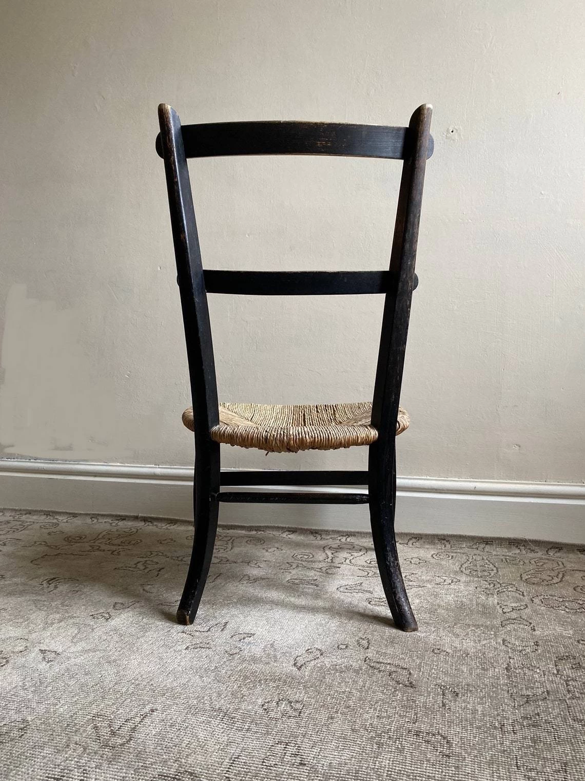Ebonised Wooden Chair With Rush Seat, Antique Solid Wood Rustic Side Or Bedroom Chair With Original Woven Seat, Primitive Fireside Chair 9 Ebonised Wooden Chair With Rush Seat, Antique Solid Wood Rustic Side Or Bedroom Chair With Original Woven Seat, Primitive Fireside Chair - Image 7