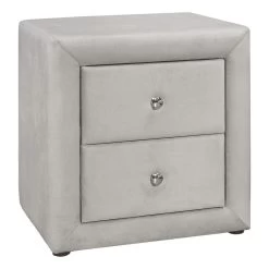 Monarch Specialties I 5606 Bedroom Accent, Nightstand, End, Side, Lamp, Storage Drawer, Bedroom, Upholstered, Velvet, Grey, Transitional