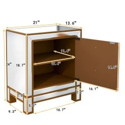 Modern Mirrored Nightstand With 2 Storage Cabinets For Living Room/Bedroom, Crystal Knobs, Silver -Bedroom Furniture Shop eec89b35da134340a74e298959892130