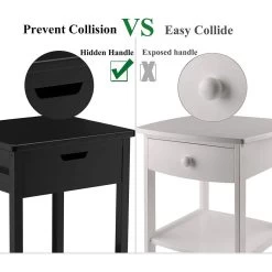 Nightstand, Bedside Table With Drawer, Square End Table, Bamboo Side Table For Bedroom, Living Room, Small Space, Modern Night Stand With Open Shelf, Set Of 1, Black -Bedroom Furniture Shop efa58da256034bcf83525e74b5f96e24