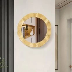 24" Large Glam Gold Round Wall Mirror Decor Art For Living Room Bedroom