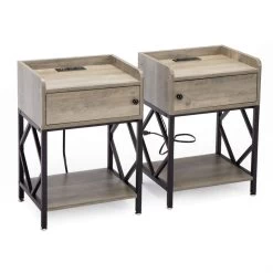 Set Of 2 Wood Nightstand, Farmhouse End Table With Charging Station, USB Ports, Cabinet, And Shelf, Sofa Bedside Table For Bedroom Living Room, Adjustable Foot Pads, Rustic Gray Gray 13 Set Of 2 Wood Nightstand, Farmhouse End Table With Charging Station, USB Ports, Cabinet, And Shelf, Sofa Bedside Table For Bedroom Living Room, Adjustable Foot Pads, Rustic Gray Gray -Bedroom Furniture Shop f09795c9604c4d22ad545bae1b7a0d05