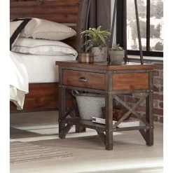 Unique Style Two-Tone Finish Nightstand Of Drawer Shelf Metal Finished Brackets Industrial Design Bedroom Furniture Multicolor -Bedroom Furniture Shop f119518c6eaa408fbd777160dfaabf1c