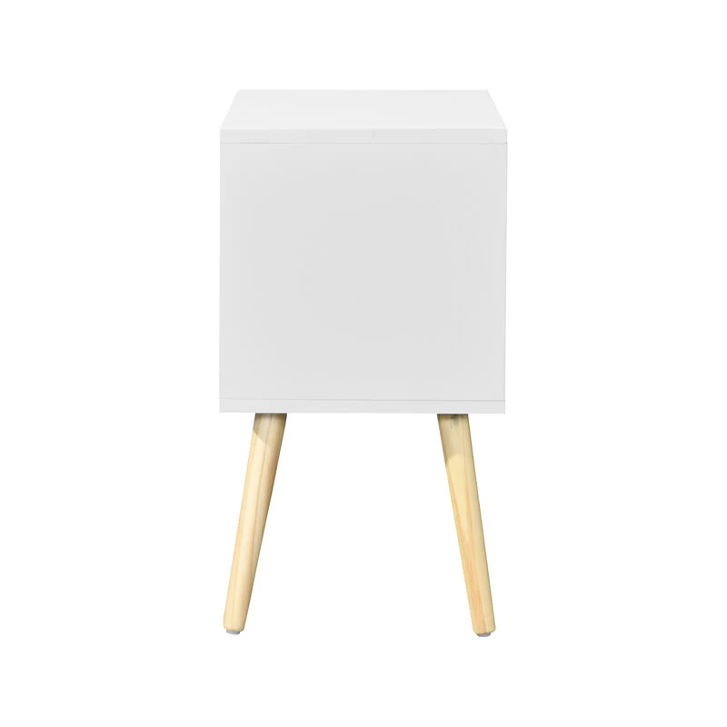 Side Table With 2 Drawer And Rubber Wood Legs, Mid-Century Modern Storage Cabinet For Bedroom Living Room Furniture, White White 5 Side Table With 2 Drawer And Rubber Wood Legs, Mid-Century Modern Storage Cabinet For Bedroom Living Room Furniture, White White - Image 3