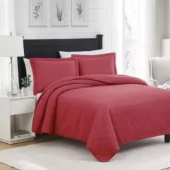 RT Designers Collection Ruby 3pc Pinsonic High Quality All Season Quilt Set For Revitalize Bedroom King Red Red