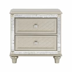 Glamorous Style Bedroom Furniture 1pc Nightstand Of 2x Drawers Champagne Finish Acrylic Crystals Trim Modern Home Furniture Champagne
