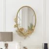 33.9" Glam Oval Wall Mirror Hollow-out Ginkgo Leaves In Gold Metal Frame For Bedroom -Bedroom Furniture Shop f4cf61afc4a6437aa65725c2e6b59266