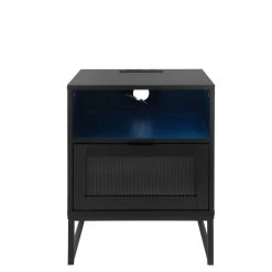 Nightstand With LED Lights / Drawer, Black Bedside Table For Bedroom Black