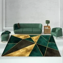 5' X 7' Green&Black&Gold Modern Geometirc Rectangle Indoor Area Rug Living Room&Bedroom