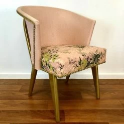 Fabulous Kitsch Mid Century Lloyd Loom Pink/Gold Floral Bedroom/Cocktail Chair 50's