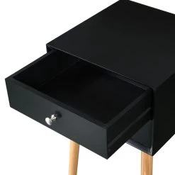 Side Table, Bedside Table With 2 Drawers And Rubber Wood Legs, Mid-Century Modern Storage Cabinet For Bedroom Living Room, Black Black -Bedroom Furniture Shop fd53e21a41b74c849e00a1f3ecefbd61