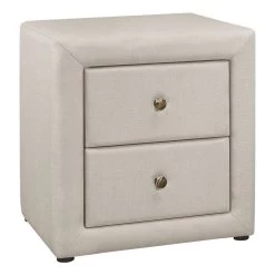 Monarch Specialties I 5605 Bedroom Accent, Nightstand, End, Side, Lamp, Storage Drawer, Bedroom, Upholstered, Linen Look, Beige, Transitional