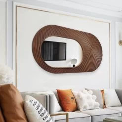 37.4" Large Brown Oval Wall Mirror Decor With Circle Texture Frame Living Room Bedroom -Bedroom Furniture Shop fdae417e976742de53fcf00028e99064